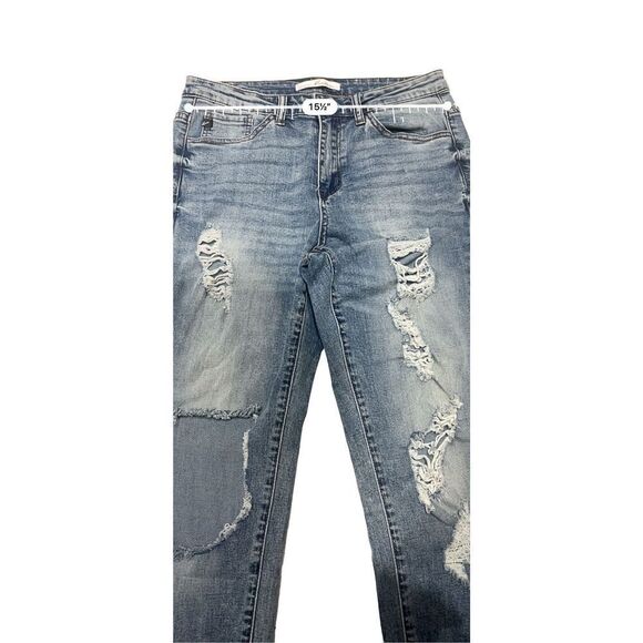Kancan Womens Denim Jeans Distressed Straight Leg Folded Hem Size 11 - Picture 6 of 8